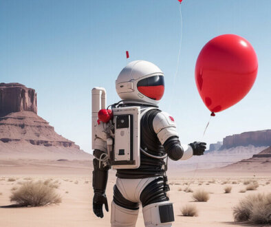 Astronaut with a red balloon in his hand generative ai