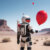 Astronaut with a red balloon in his hand generative ai