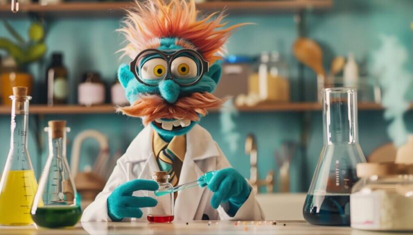 crazy-scientist-puppet-with-orange-hair-lab-coat-performs-experiment-lab