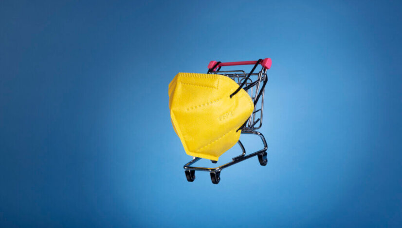 yellow-ffp2-mask-shopping-cart